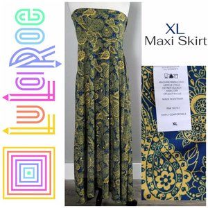 LuLaRoe | XL Maxi Skirt Silky Paisley Slate Blue Golden Yellow NEW